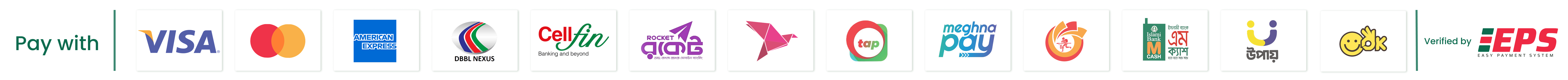 Supported payment methods: Visa, Mastercard, American Express, bKash, Nagad, Rocket, and more
